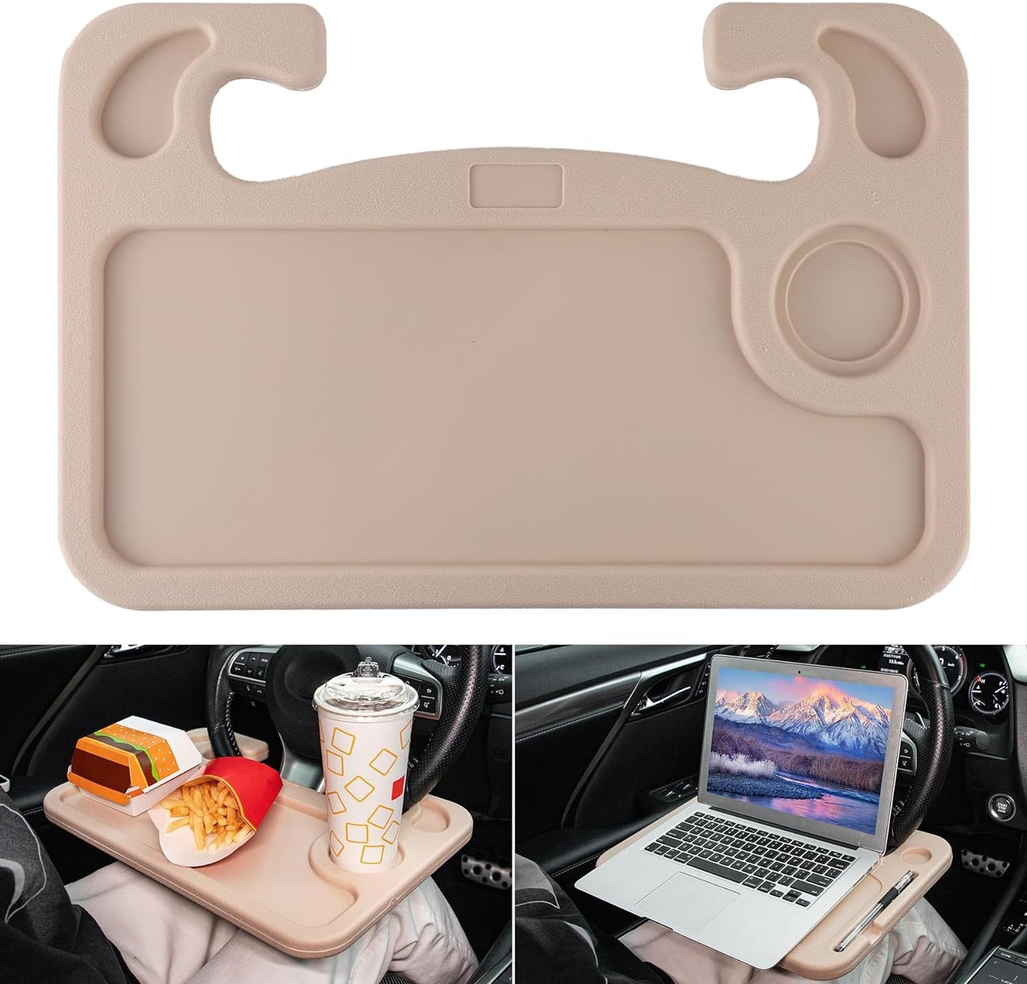 JUSTTOP Car Steering Wheel Desk for Laptop,Multipurpose Travel Car Accessories, Car Seat Stand Trays for Eating, Steering Wheel Under Table Console(Black)