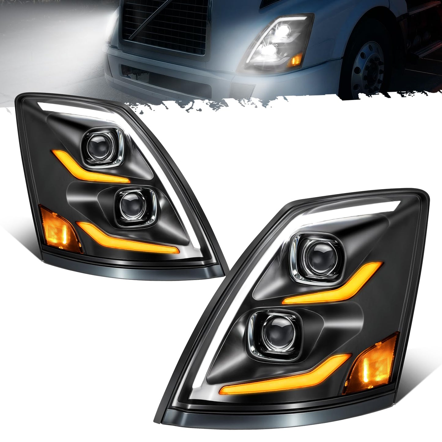 Partsam LED Headlights Assembly Compatible with VNL VN 2004-2017, DOT Approved with Start Animation High/Low Beam Sequential Turn Signal DRL Marker Lights, IP67 6500K