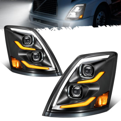 Partsam LED Headlights Assembly Compatible with VNL VN 2004-2017, DOT Approved with Start Animation High/Low Beam Sequential Turn Signal DRL Marker Lights, IP67 6500K