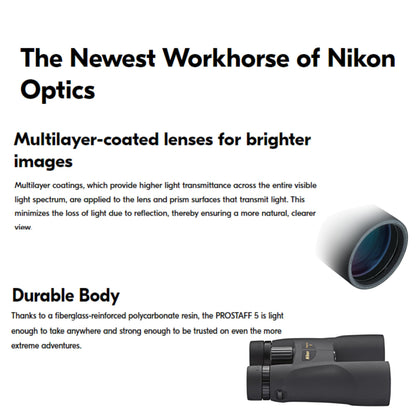 Nikon PROSTAFF 5 12x50 (7573) Black Binoculars Bundle with Lens Pen and Cleaning Cloth, Compact Binoculars for Adults for Hunting, Bird Watching, and Hiking Essentials, Zoom, Travel