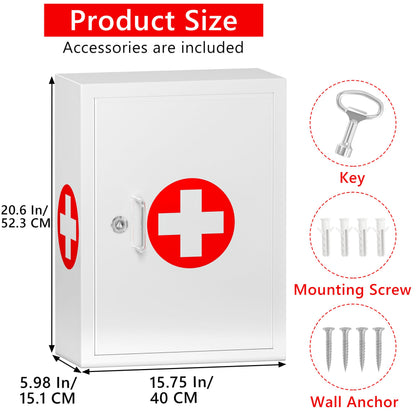 Wensha Locking Medicine Cabinet for Bathroom: Wall Mount Medical Box for Medication Storage - Large Capacity First Aid Wall Cabinet for Home, School, Office (White)