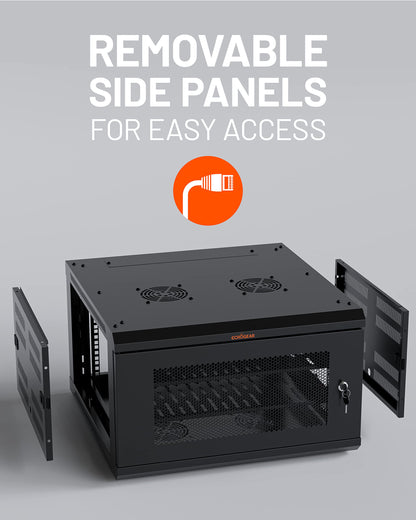 ECHOGEAR 6U Network Rack - Enclosed Wall Mount Rack Kit Includes 2x 1U Shelves, Pre-Mounted Fan, Lockable Door & Hardware - 600mm Depth Fits All Your AV Gear
