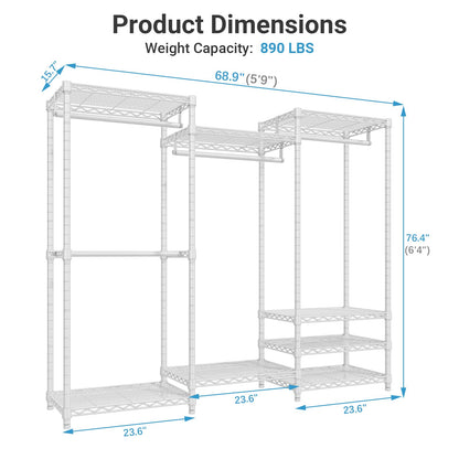 VIPEK V5 Portable Closet Wardrobe Heavy Duty Clothes Rack, Freestanding Clothing Racks with 4 Hang Rods & 8 Shelves, Adjustable Custom Closet Racks, 68.9" L x 15.7" W x 76.4" H, Max Load 890LBS, White