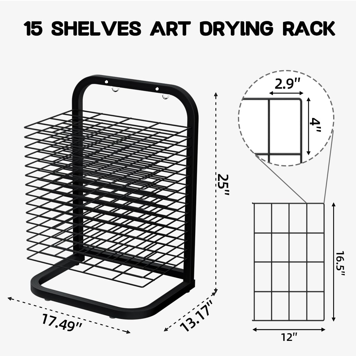 INNOVART 15 Shelves Art Drying Rack for Classroom Club Painting Crafts, Metal Desktop Drying Rack for Art, Black Painting Drying & Artwork Storage Racks for Home, Classroom, Studio, Craft Room