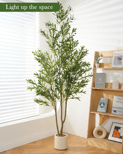 Sillaff Olive Tree 7FT Fake Tree Faux Plants Indoor with Pot Artificial Tree Nearly Natural Olive Branches and Fruits for Living Room Home Office Decorations
