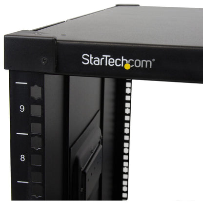 StarTech.com 4-Post 9U Mobile Open Frame Server Rack, Network Rack with Wheels, 19" Rolling Rack for Home/Office Narrow Floor Spaces, Small Data Rack for Computer/AV/IT Equipment - TAA (RK960CP)