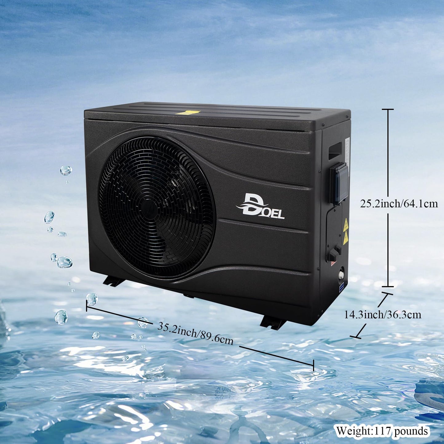 DOEL Swimming Pool Heat Pump, 44000BTU Full DC Inverter Pool Heater for 8000 Gallons Above and In Ground Pools and Spas, 13kW High Efficiency Pool Heater with WiFi Smart Control Panel, 220-240v