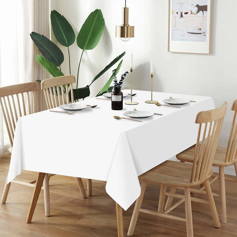 QIKSION White Plastic Table Cloth Disposable 3 Pack, 54 x 108 Inch Tablecloths for Party, Picnic, Birthday, Rectangle Table Cover