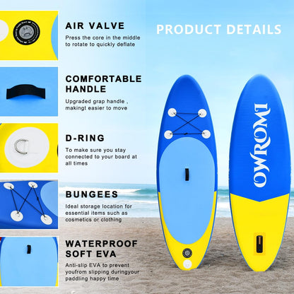 Kids Stand Up Paddle Board with Inflatable SUP Accessories, Non-Slip Comfort Deck Inflatable Paddle Board for Kid, Durable, Lightweight Fin for Youth & Kids (Blue/Yellow, 7'10"X 30"X 6")