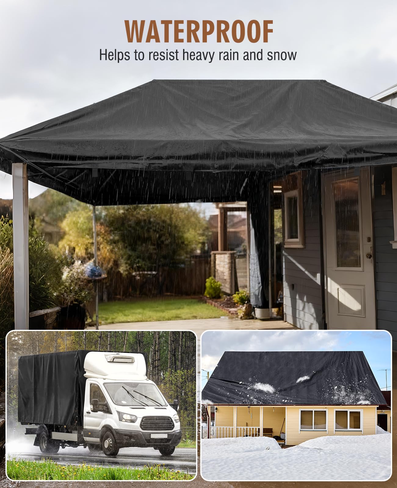 HIRALIY 20 Mil Heavy Duty Waterproof Tarp, 20x30ft Black Tarpaulin with Reinforced Webbing Loops, Multipurpose Oxford Fabric Tarp for Firewood, Roof, Camping, Pool