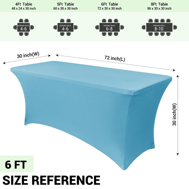 Obstal Spandex Table Cover 6ft Fitted Tablecloth Rectangular - Stretch Rectangle Folding Table Cloth for Birthday Party Wedding Banquet, Light Blue, 72L x 30W Inch