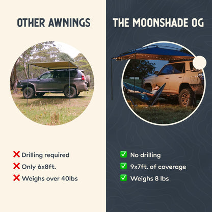 MoonShade Portable Vehicle Awning, Large 9' x 7' Lightweight Car Canopy for Trucks, SUVs, Vans, Campers & Outdoor Adventures (Shadow Blue)