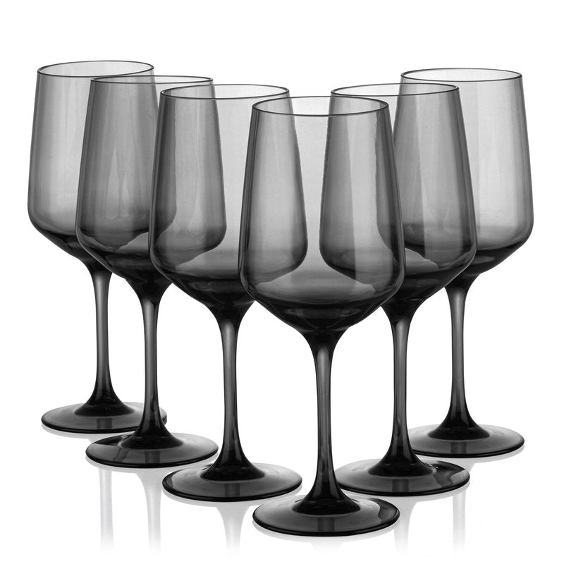 KOXIN-KARLU Unbreakable Classic 18 ounce All-Purpose Plastic Stem Wine Glasses Acrylic Glasses, set of 6 Grey