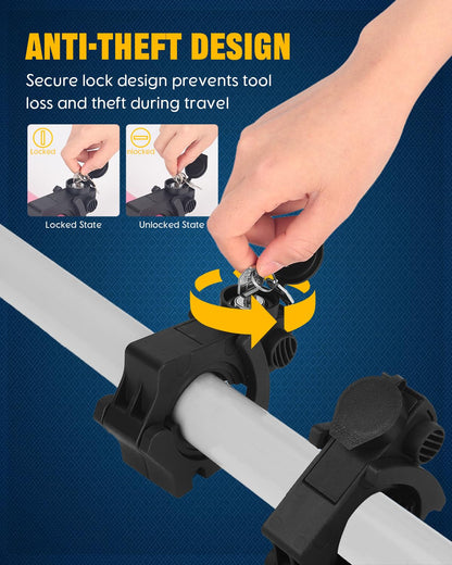 ADTOPI 4 Pack Shovel Mount with Lock, Roof Rack Shovel Holder Fit 1.38’’ to 1.97’’in Diameter Tools, Quick Release Rubber Clamp Grip Mount Kit for Off-Road Vehicle Truck SUV UTV ATV