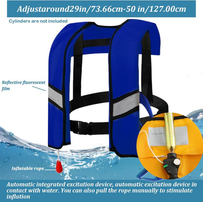 3-Pack 150N Unisex Automatic Life Jacket - Lightweight Inflatable Flotation Device with Reflective Patches, Whistle, Extra Tube - Suitable for Rowing, Boarding (Blue)