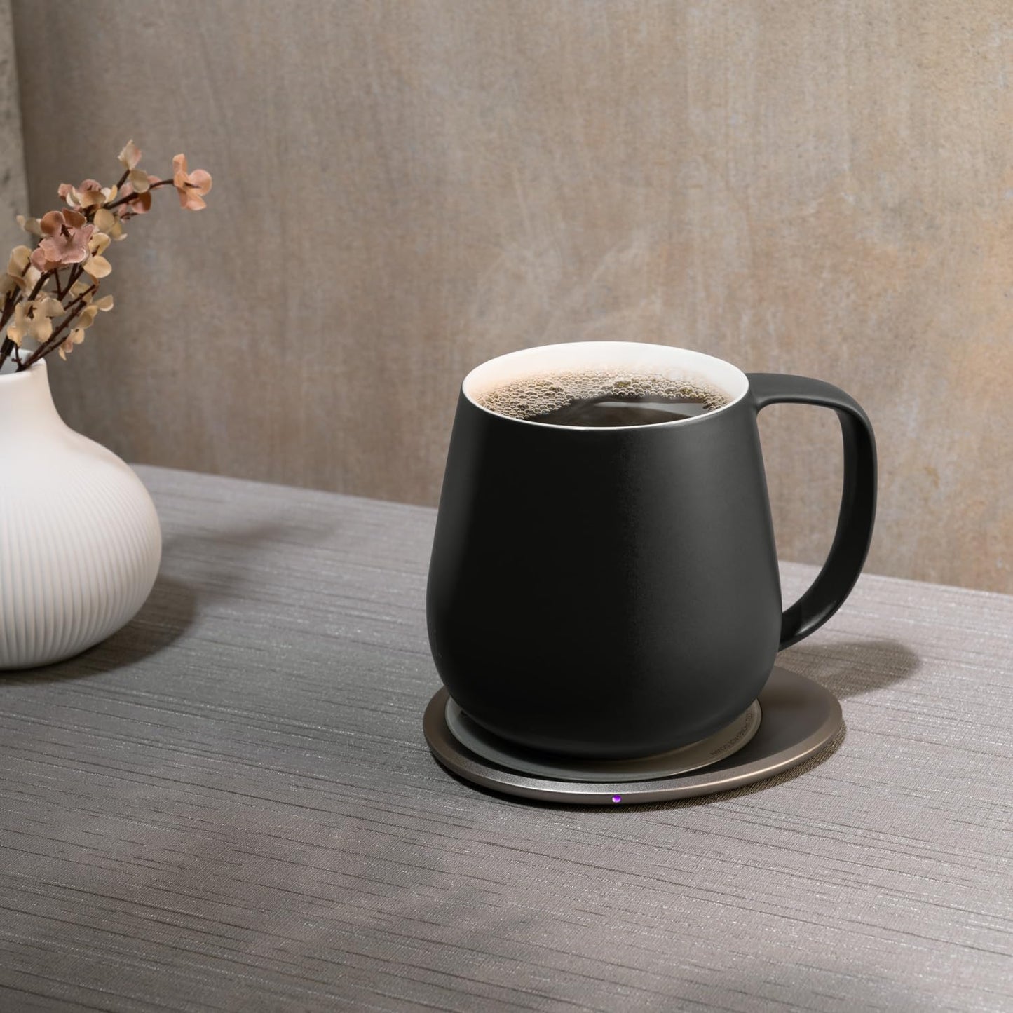 OHOM Ui+ Self-Heating Mug Set – Inkstone Black | 18 fl oz Ceramic Coffee & Tea Mug with Heating Pad