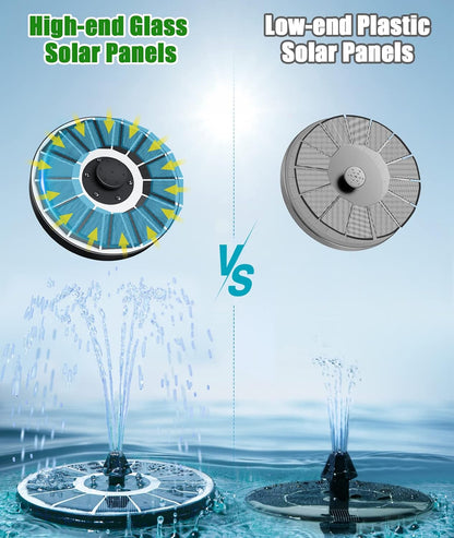 SZMP Solar Fountain - Upgraded 100% Glass Panel, 3.5W Floating Water Pump with 2000mAh Battery | 7 Nozzles for Garden & Pond