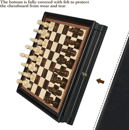 12.5’’ Wooden Chess Set Magnetic Chess Pieces with 2 Built-in Storage Drawers - Chess Broad Game for Beginner Kids Adults - 2 Bonus Extra Queens