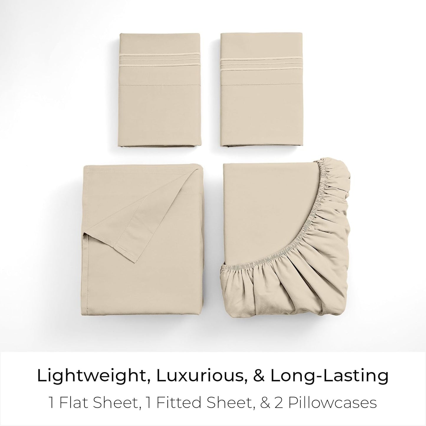 Mellanni Queen Sheets Set - 4 PC Hotel Luxury Bedding | Extra Soft, Cooling, Wrinkle-Resistant (Beige)