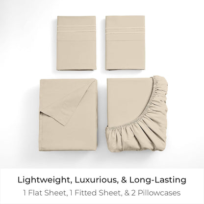 Mellanni Full Sheets Set - 4 PC Hotel Luxury Bedding | Extra Soft, Cooling, Wrinkle-Resistant (Beige)