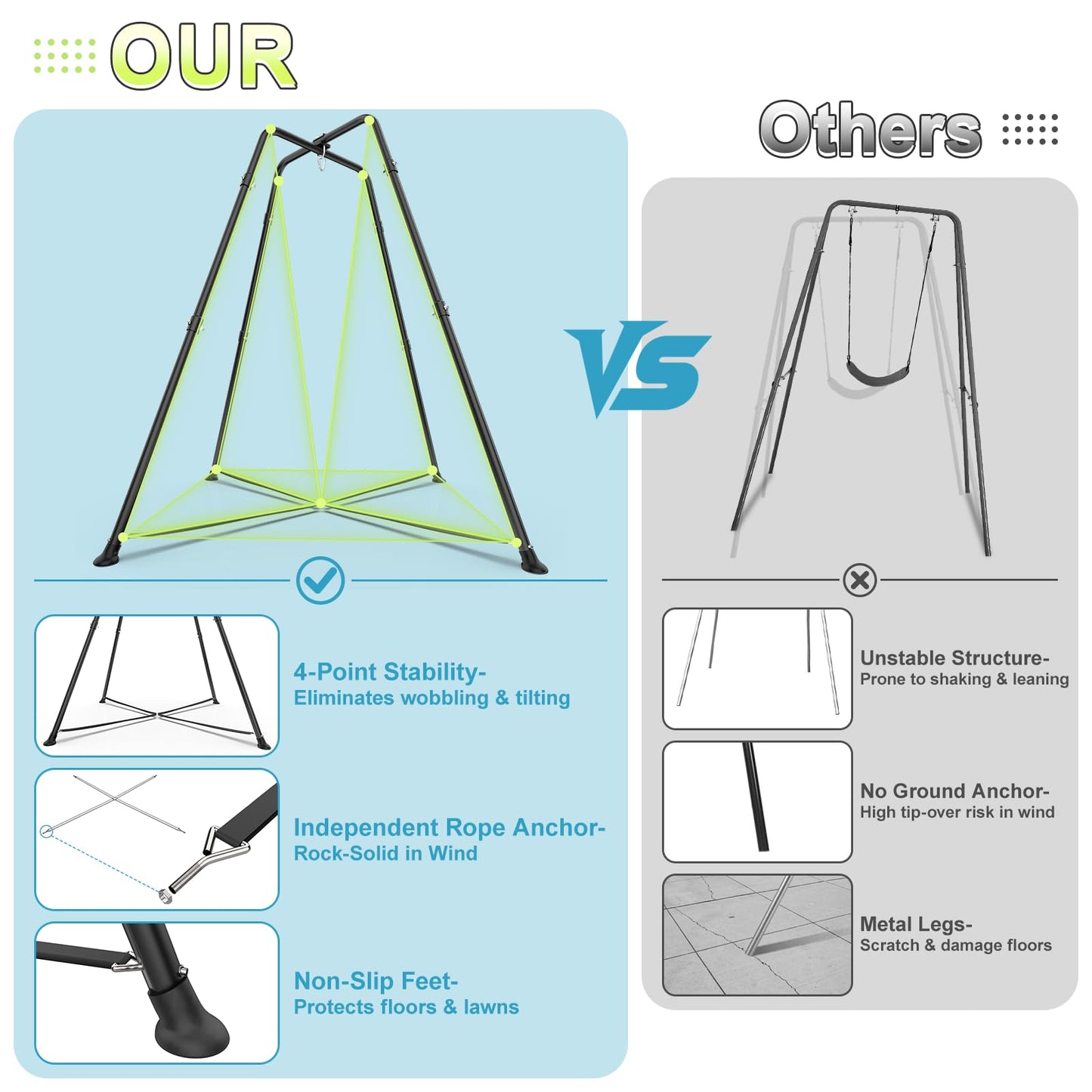 Swing Stand Frame with Sensory Swing Pod Chair, X-Shaped Swing Set, Metal Hammock Chair Stand for Adults Indoor and Outdoor 330LBS (Auqa)