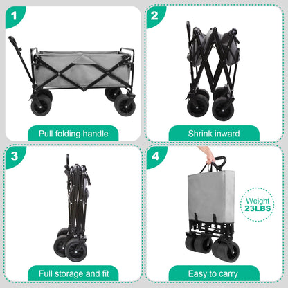 MMQ Heavy-Duty Folding Wagon with 550lbs Weight Capacity, Collapsible Wagon with Big Wheels - Robust Construction, Spacious Interior, Adjustable Rolling Carts, Outdoor Folding Camping Wagons, Portable
