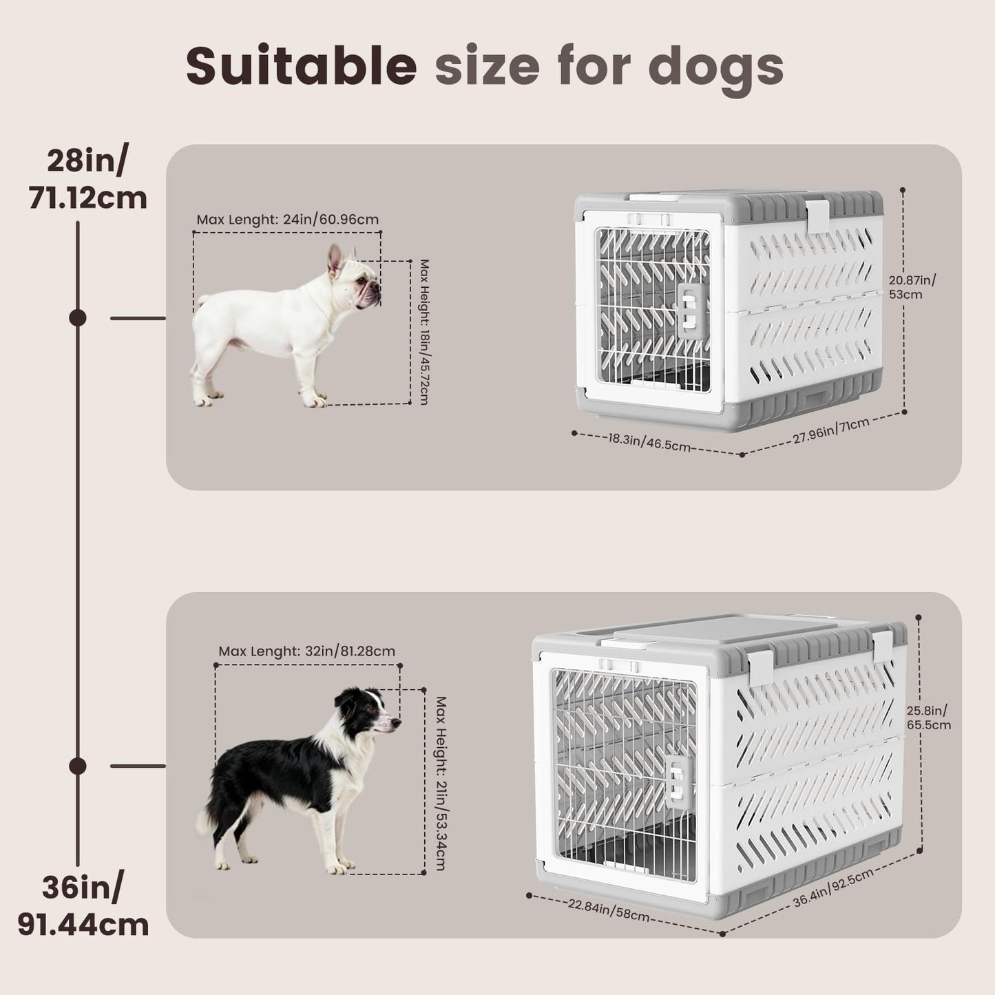 Collapsible Dog Crate for Large/Medium Dogs - 36" L Foldable Dog Cage No-Tool Assembly, Travel Dog Crate with 2 Wheels - Easy to Carry, Space-Saving, Indoor Outdoor Use, 36.4"(L) x22.84(W) 25.8"(H)