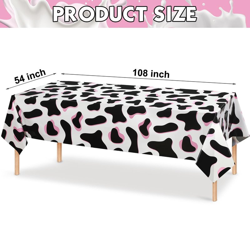 Tiamon 3 Pack Pink Cow Print Tablecloth Disposable 54x108 Inch Plastic Table Cover for Western Cowgirl Birthday Party Decorations Disco Bachelorette Baby Shower Supplies Farm Animal Theme Picnic