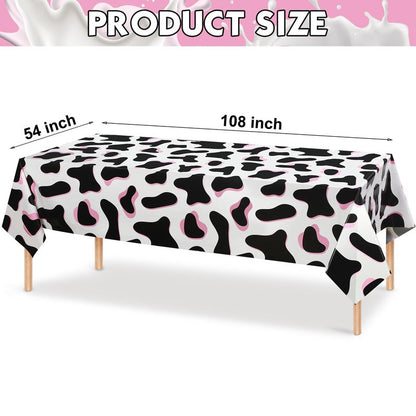 Tiamon 3 Pack Pink Cow Print Tablecloth Disposable 54x108 Inch Plastic Table Cover for Western Cowgirl Birthday Party Decorations Disco Bachelorette Baby Shower Supplies Farm Animal Theme Picnic