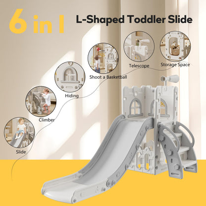Toddler Slide,Kids Slide Playset for Toddler,Indoor Outdoor Slide Toddler Playset with Storage Space and Non-Slip Steps,Gifts for Boys and Girls 1-3 Years (White Gray)