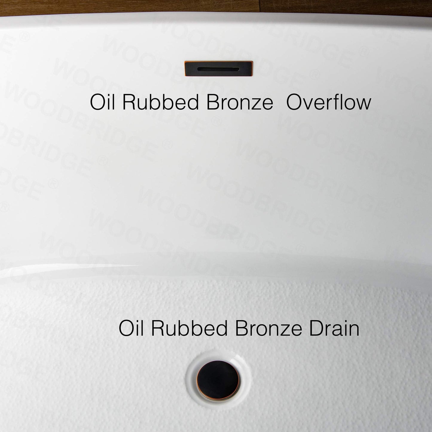 WOODBRIDGE 59"Freestanding White Acylic Soaking Bathtub with Drain Kit and Floor Mount Tub Filler in ORB,BTA1514 -ORB-Drain &O+F0010ORBRD