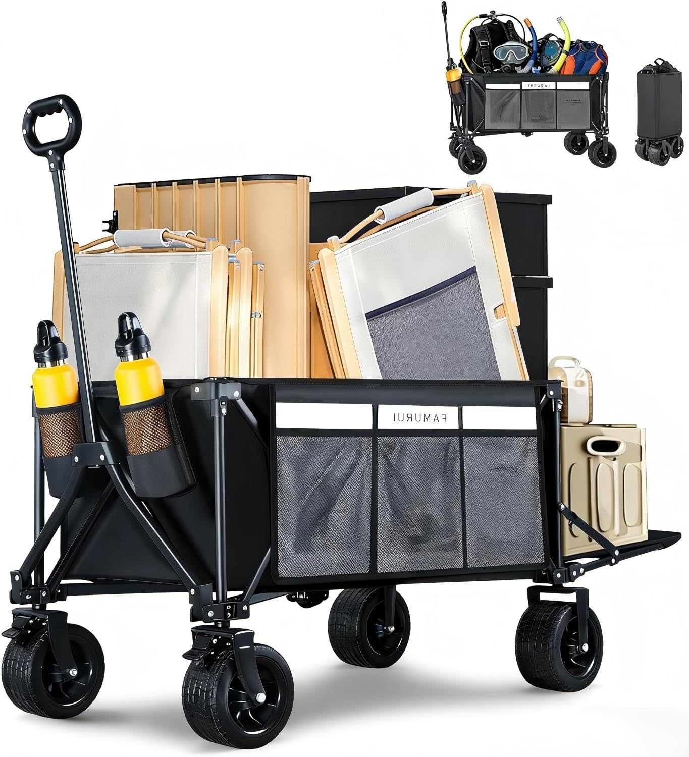 BARWING Folding Wagon Cart, 560lbs Heavy Duty Capacity, 260L Extra Large with 7" All-Terrain Wheels,The Top Choice for Camping, Beaches, and Outdoor Use
