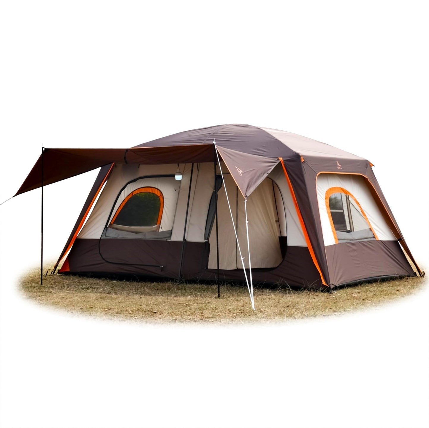 KTT Large Tent 8-10 Person,Family Cabin Tents,2 Rooms,2 Doors and 4 Windows with Mesh,Straight Wall,Waterproof,Double Layer,Big Tents for Outdoor,Picnic,Camping,Family Gathering(Brown)