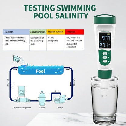 CANNABMALL 5-in-1 Digital PH Meter, with Voice Function, PH/TDS/EC/Temp/Salt Pool Salt Tester, Waterproof & Rechargeable Pen Meter for Swimming Pools, Fish Tank, Aquariums & Hydroponics