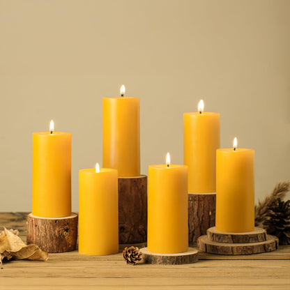 Natural Organic Beeswax Pillar Candles 2x4 Inch Bulk, 100% Pure Bees Wax Candles for Home, 210 Hour Long Burning, Dripless Smokeless Non Toxic Candle for Emergency Parties Meditation Prayer(6 Pack)