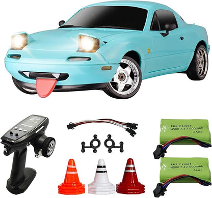 Skymaker LD1804 1/18 Scale RWD RC Drift Car 2.4G Miata RC Car for Adults with ESP Gyro Pop-up Lights 2 Batteries &amp LDRC Parts Blue