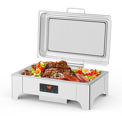 Roll Top Chafing Dish for Buffet, 9 Quart Rectangle Stainless Steel Food Warmer Server with Visible Lid, Water Pan, Stand & Fuel Holder Clip, for Parties Birthday Hotels Weddings, Gold