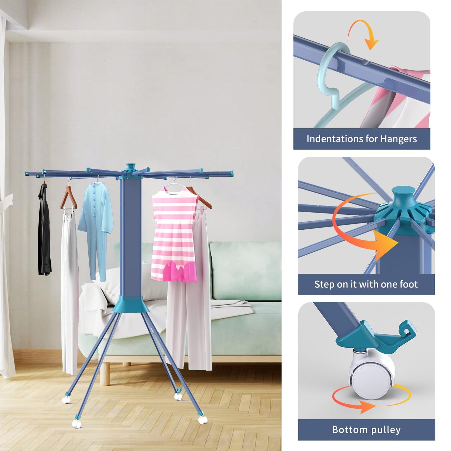 Clothes Drying Rack Foldable & Collapsible Drying Racks with 4-Leg Octopus Design, Large Capacity Space Saving Indoor Drying Rack for Bedroom,Balcony,Laundry for Indoor/Outdoor Use(Grey & Green)