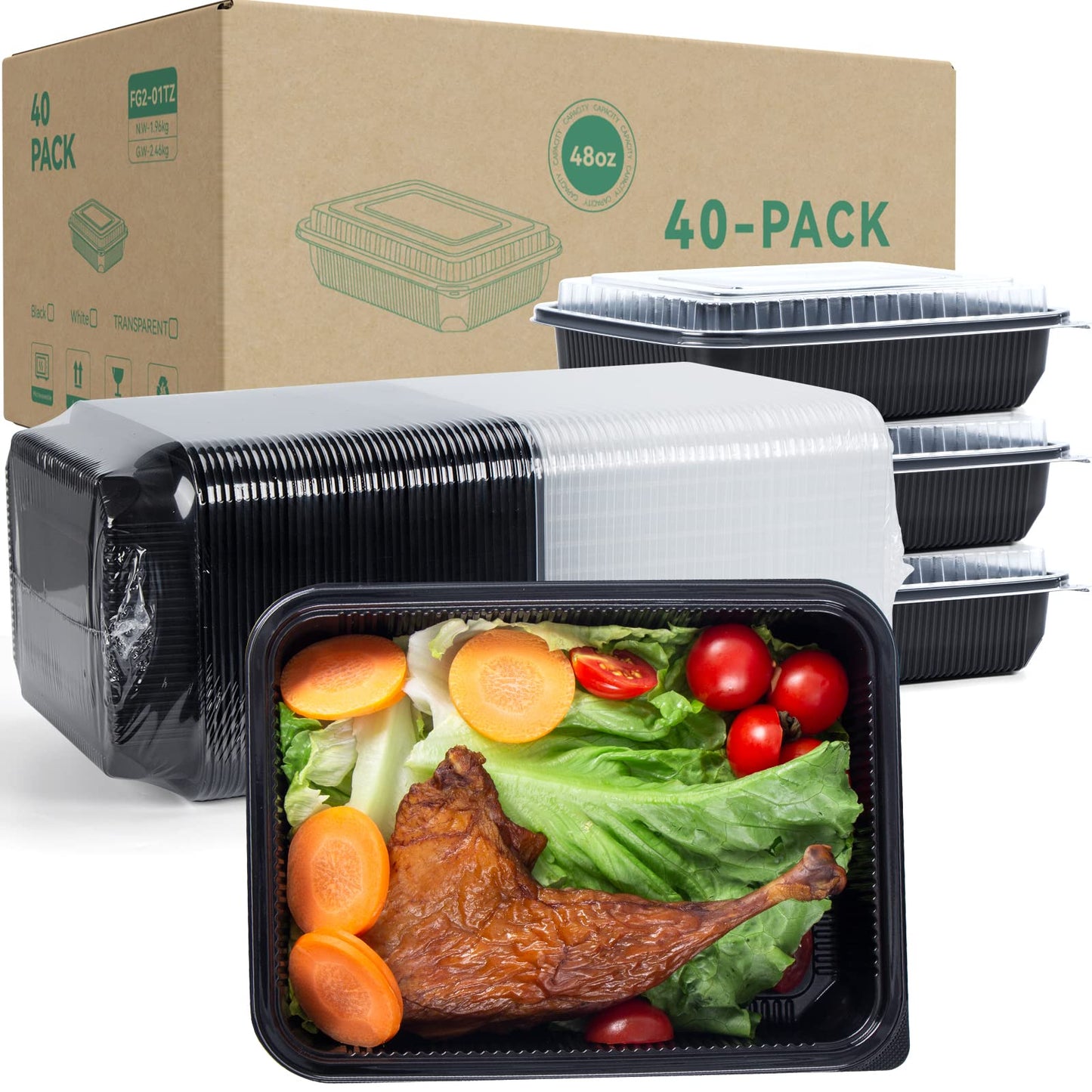 YANGRUI Togo Containers for Takeout,Lunch Storage,Food Prep 40 pack 48 oz + Clamshell Take Out Containers 41 oz 100-pack