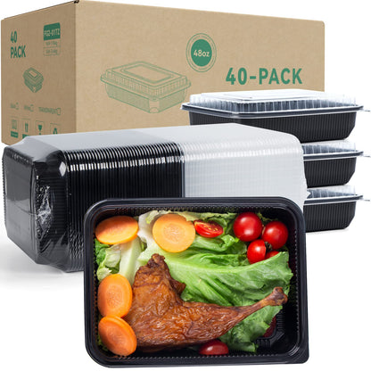 YANGRUI Togo Containers for Takeout,Lunch Storage,Food Prep 40 pack 48 oz + Clamshell Take Out Containers 41 oz 100-pack