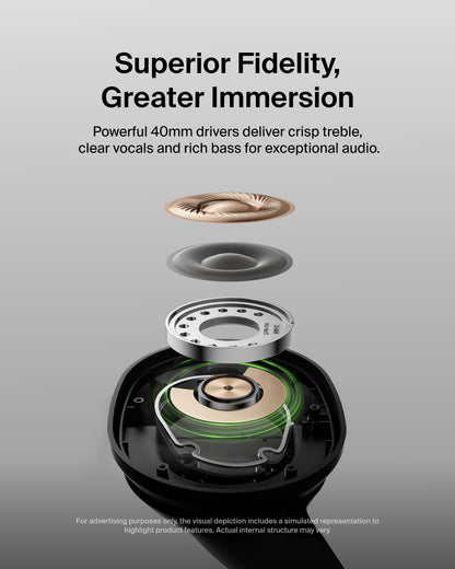 Belkin SoundForm Surround Bluetooth Over-Ear Headphones - Environmental Noise Cancelling Headphones - Wireless w/ 60H Playtime & Soft Ear Cups for iPhone, Galaxy, iPad, Travel, Home, or Office - Black