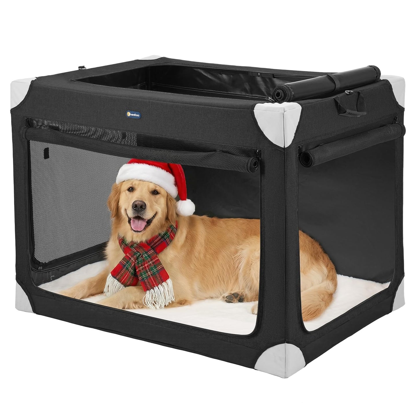 Veehoo Large Dog Crate for Indoor Outdoor, Portable Collapsible Travel Dogs Crate, 36 Inch Soft Foldable Pet Kennel with 4-Door Mesh Windows