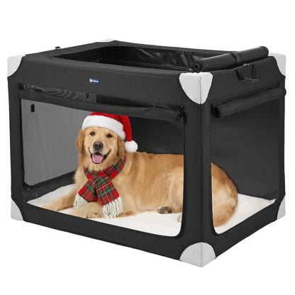 Veehoo Large Dog Crate for Indoor Outdoor, Portable Collapsible Travel Dogs Crate, 36 Inch Soft Foldable Pet Kennel with 4-Door Mesh Windows