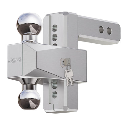 MZS Adjustable Trailer Hitch - Fits 2 Inch Receiver Hitch - 6-Inch Adjustable Drop Hitch - Heavy Duty Aluminum Tow Hitch for Truck(12,500 LBS GTW) Chrome