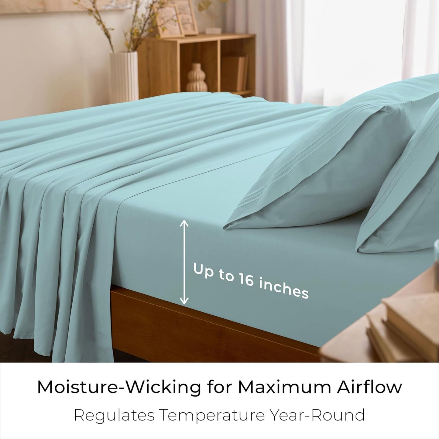 Mellanni Queen Sheets Set - 4 PC Luxury Bedding | Extra Soft, Cooling & Wrinkle Resistant (Aqua)