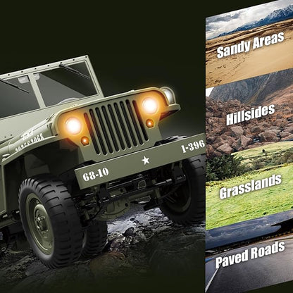 RC Crawlers 1:10 Scale D888 Willys Military Jeep 2.4Ghz 4WD Off Road Rock Crawler Vehicle with Lights All Terrain Electric RC Jeep Toy for Adult Teens