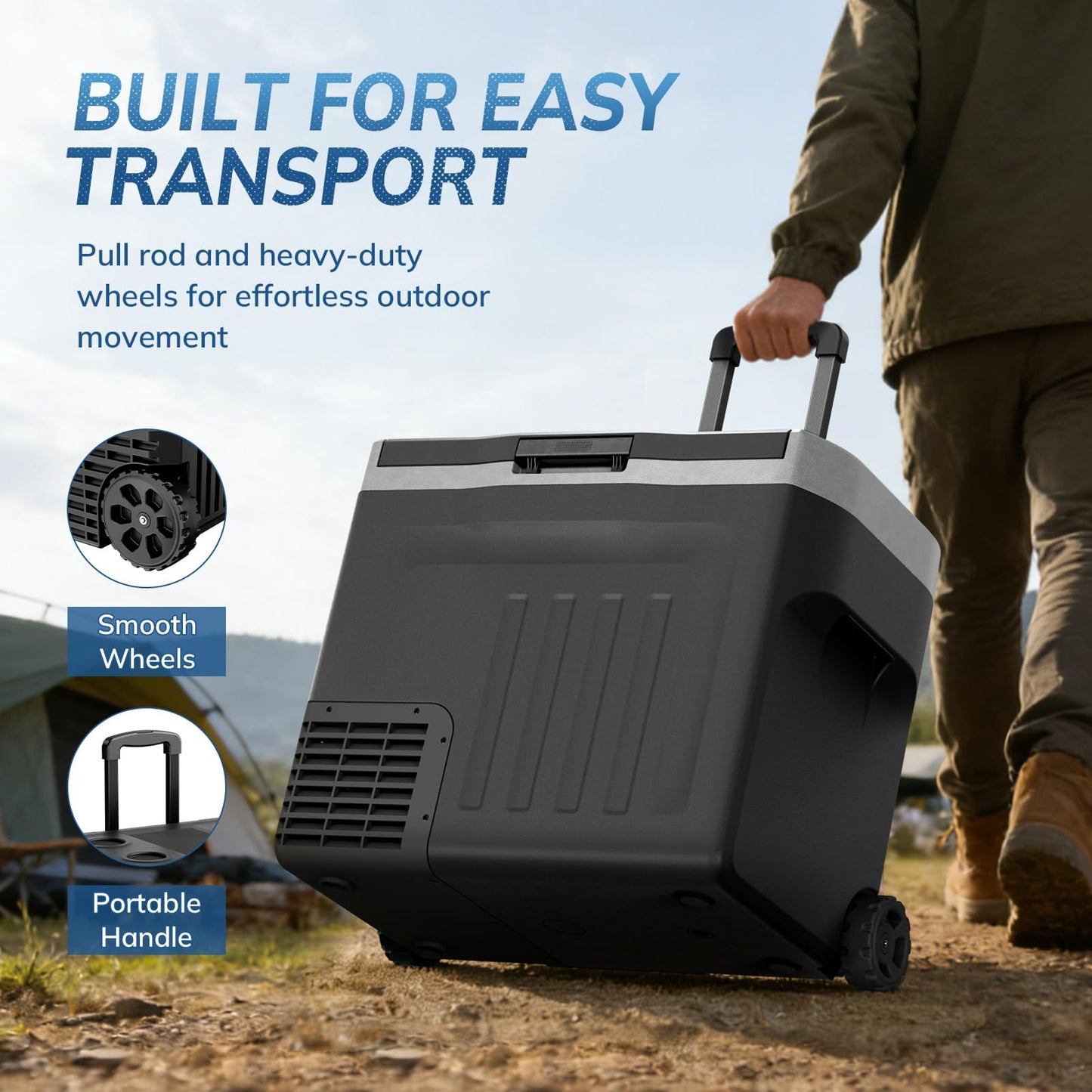 Antarctic Star 12 Volt Car Refrigerator,43QT(40L) Electric Cooler, -4℉~68℉ Portable Fridge Freezer,12V 24V DC 100-240V AC Car Fridge with Wheels&2 Baskets for Car,Camping,RV,BLACK