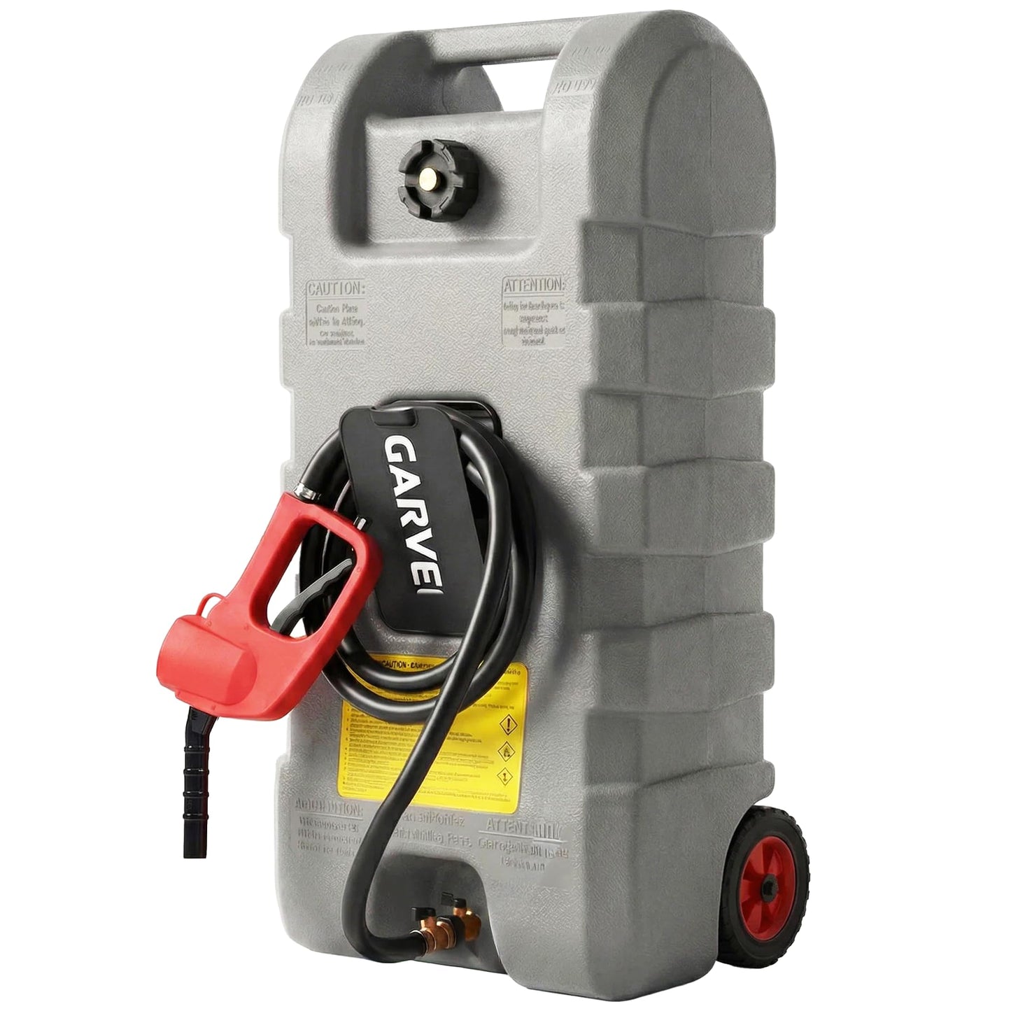 Garvee 15 Gallon Gas Caddy, Heavy-Duty Gas Can and Fuel Caddy with Manual Fuel Transfer Pump, Portable Fuel Tank on Wheels with 10 ft Hose for Lawn Mowers, Cars, Boats, ATVs, Home and Farm Use, Grey