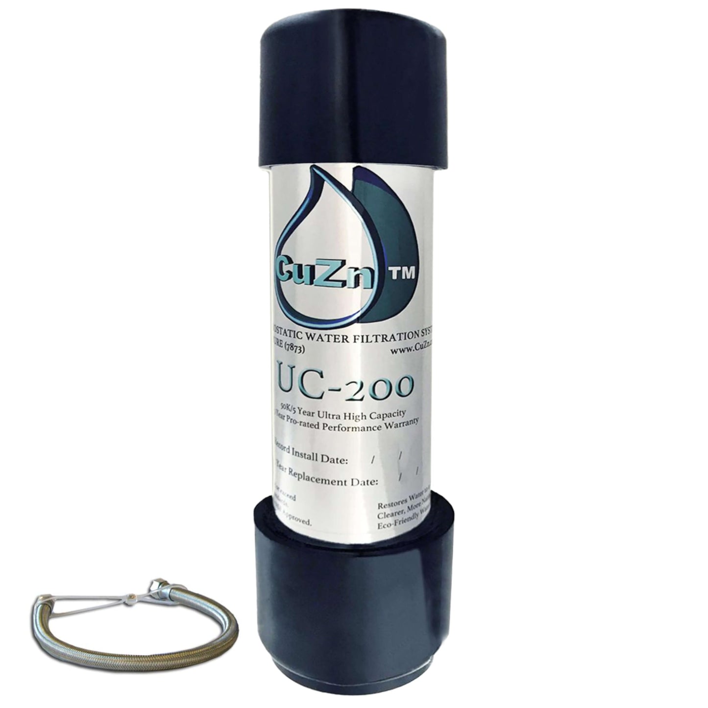 CuZn Under Sink Water Filter for Sink Faucet, 5 Year Filter Life, NSF/ANSI 42 & 372 Certified, Reduces PFAs, PFOS, Lead, Chlorine, Inline Faucet Connection, Improves Tap Water Taste