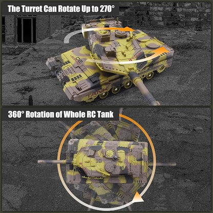 RC Tank - 2.4Ghz Remote Control Army Tank Toys with Auto Demo Sound Light Smoke - 13 Channel Military Vehicles Model Gift for Kids Adults Boys Age 6-8 9-12 Army Beige